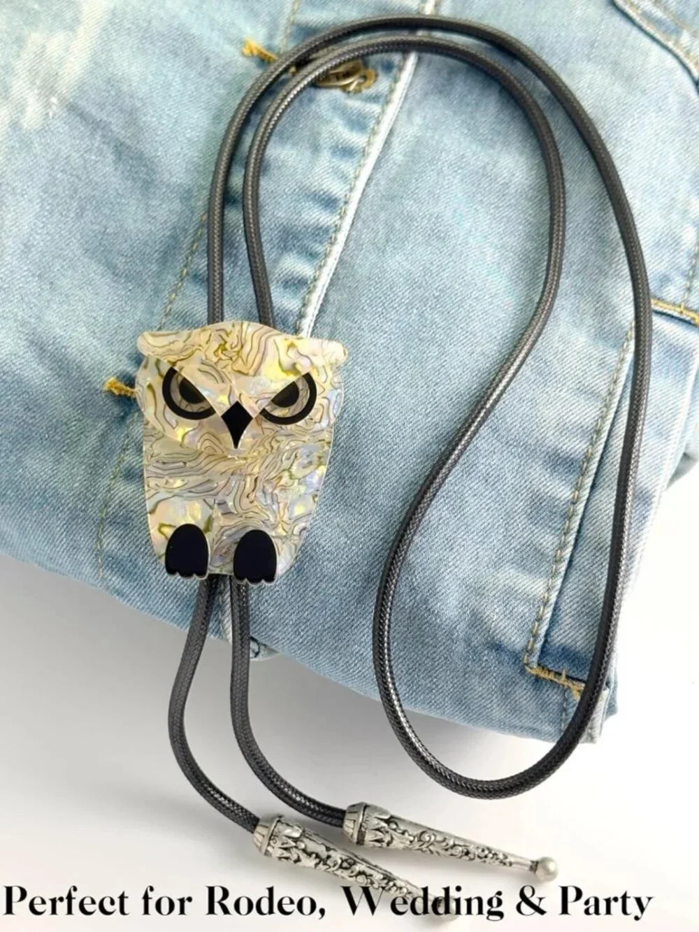 Handmade Western Bolo Tie - Unique Acrylic Animal Design, Longhorn Bull & Owl